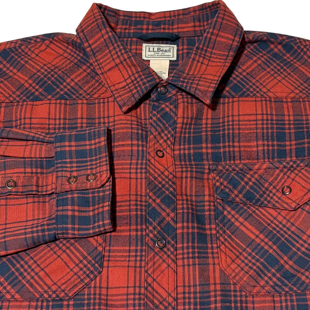 LL Bean Western Snap Shirt Mens XXL-Tall Red Plaid Wool Blend 29B103